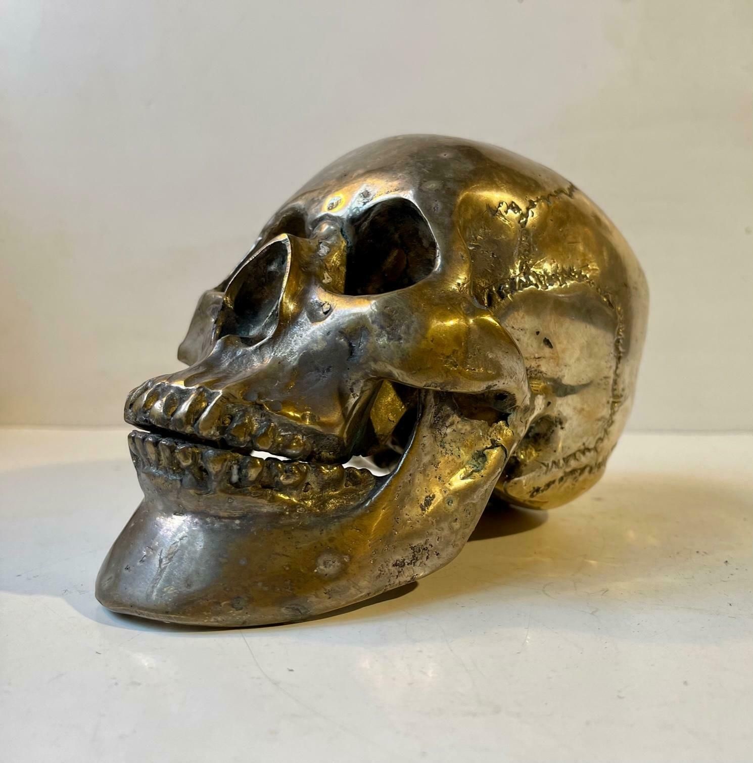 Vintage Bronze Cast Of A Human Skull 1:1 1950s photo furniture