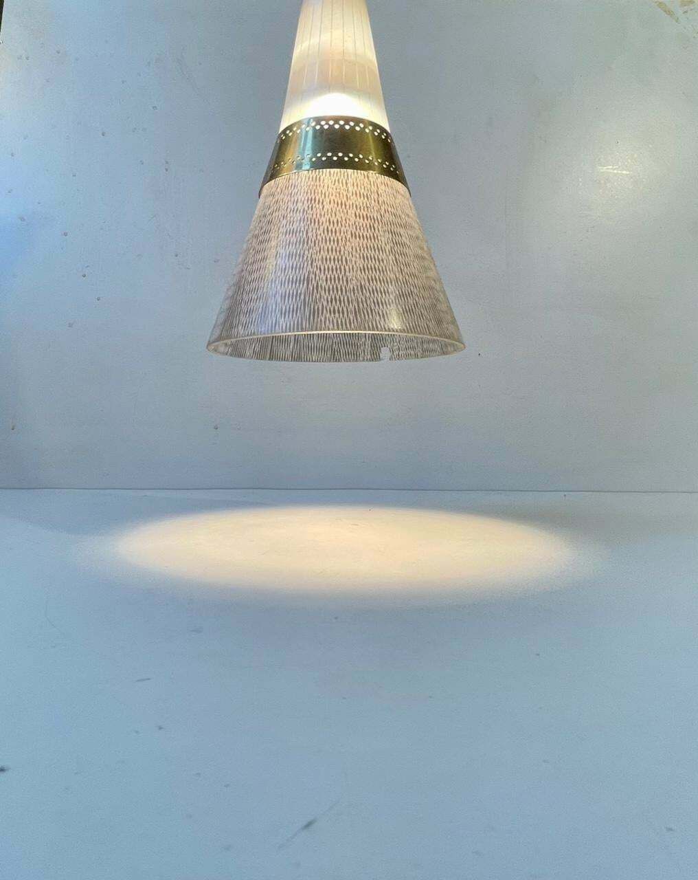 Mid Century Italian Glass And Brass Pendant Light Attributed To Stilnovo 1950s photo 564.0