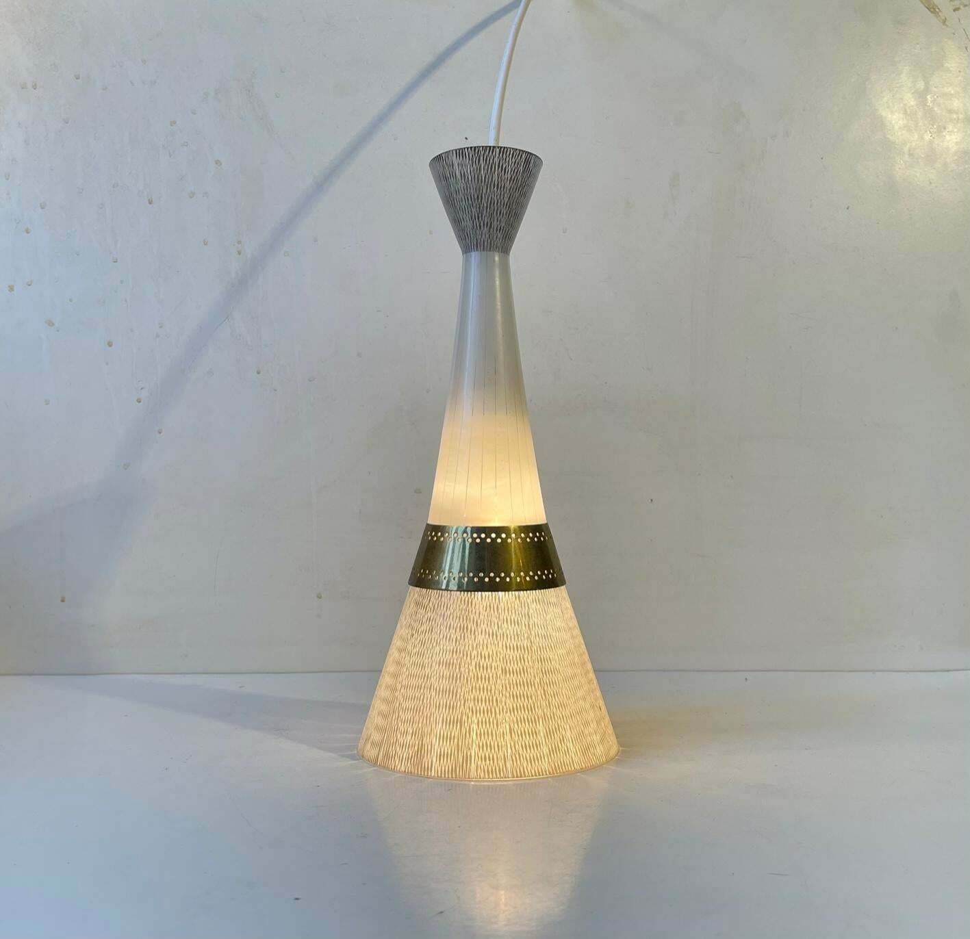photo for sale Mid Century Italian Glass And Brass Pendant Light Attributed To Stilnovo 1950s