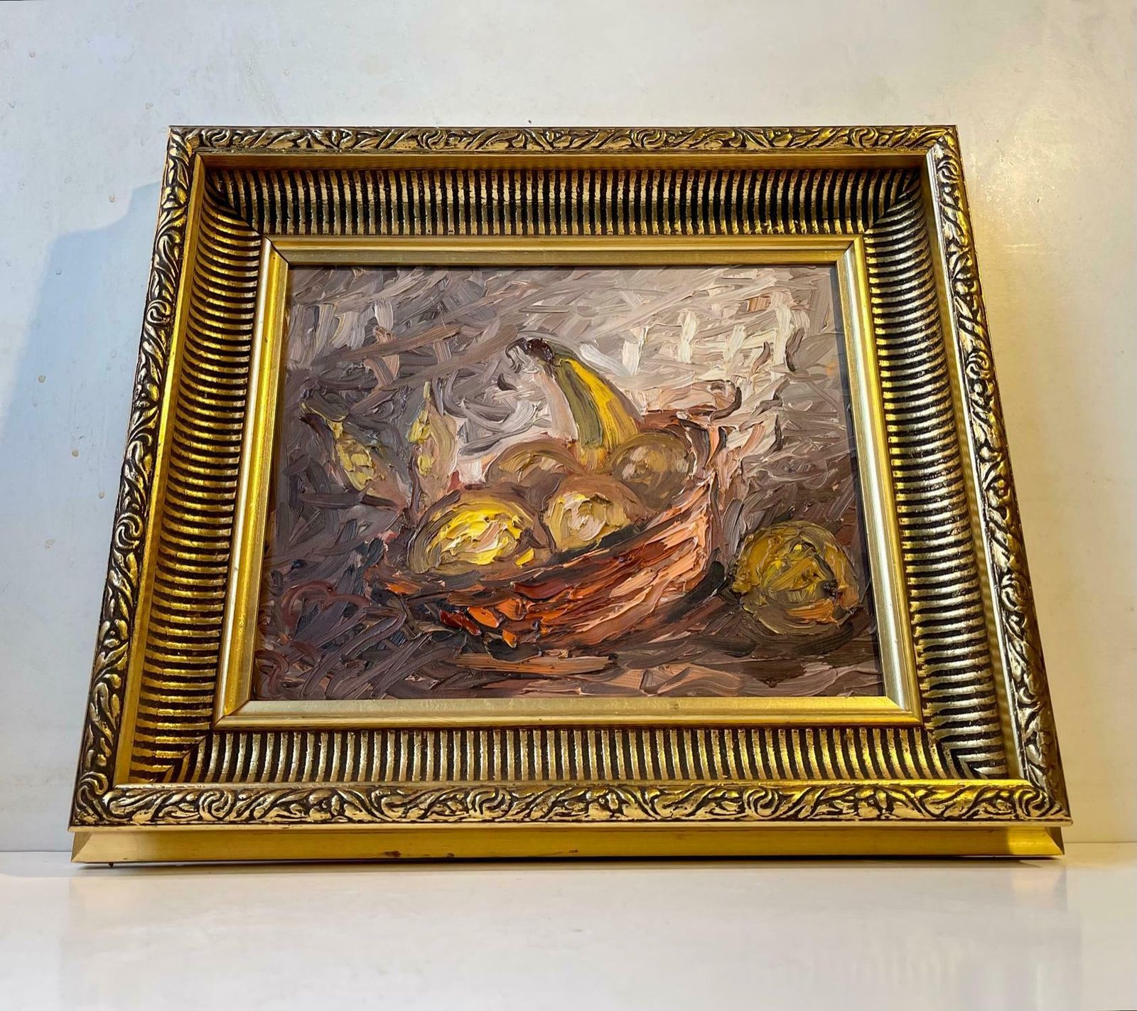 2 Danish Oil Palette Paintings  Old Man Portrait & Fruit Bowl By J. P. Nielsen photo furniture