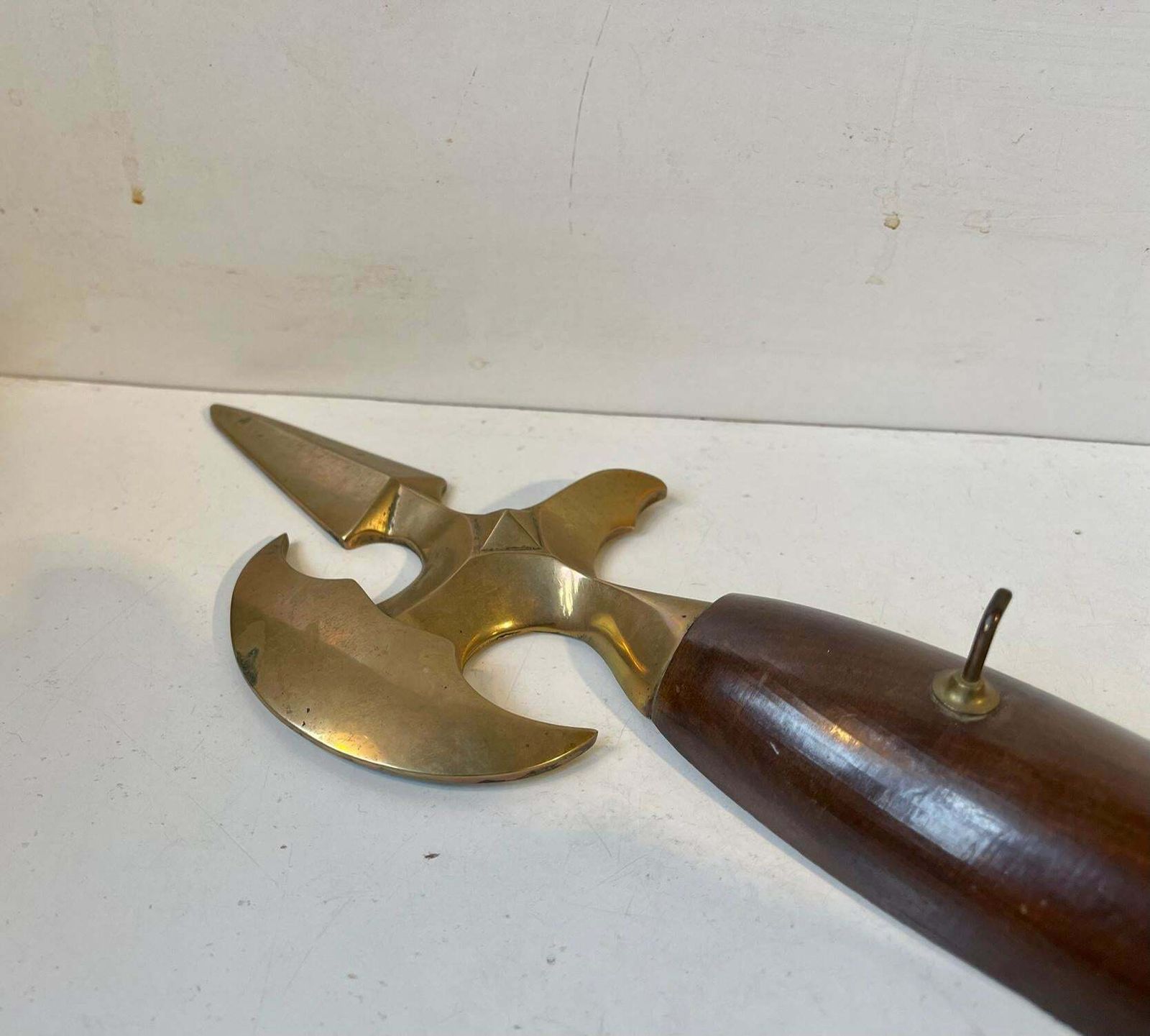 Antique Battle Axe Key Or Towel Rack In Brass And Mahogany photo Furniture