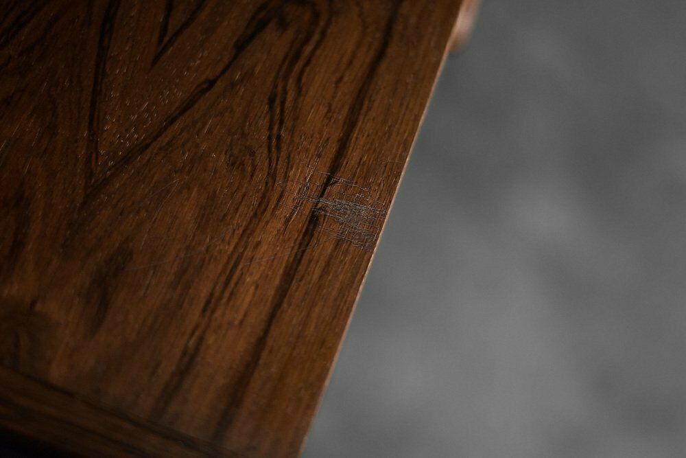 photo vinterior Vintage Mid Century Danish Modern Rosewood Thread Side Table With Wicker Basket, 1960s
