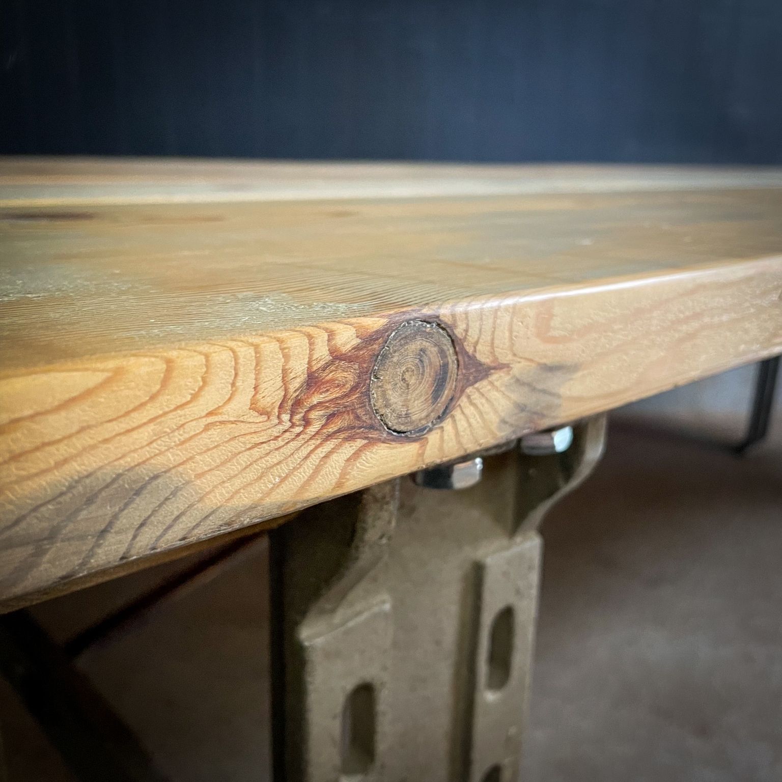 photo vinterior Industrial Dining Table   Antique Wooden Top   Steel Machine Base