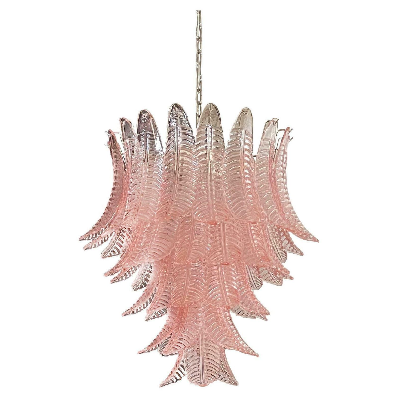Stunning Italian Murano Six Tier Pink Felci Glass Chandelier