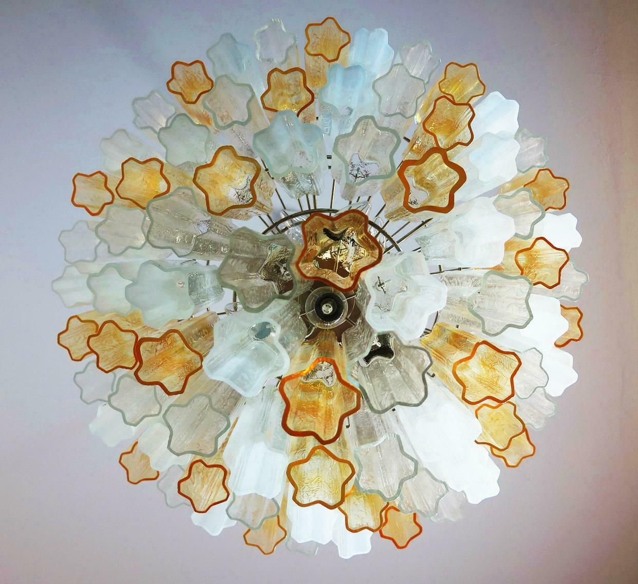 photo furniture Huge And Amazing Vintage Murano Glass Tiered Chandelier, 78 Glasses, Amber Opal