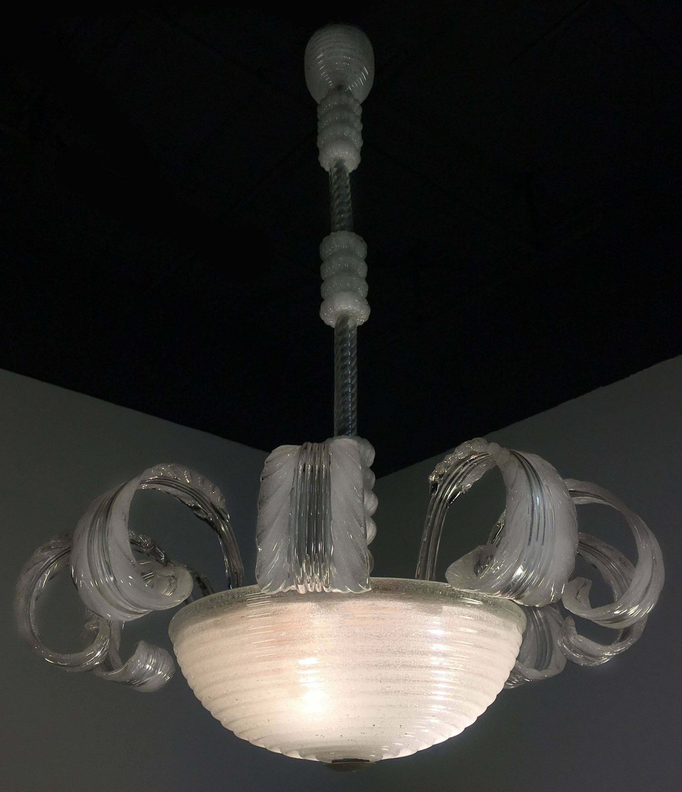 Lighting Midcentury Italian Pulegoso Glass Chandelier By Barovier & Toso, Murano, 1940 photo