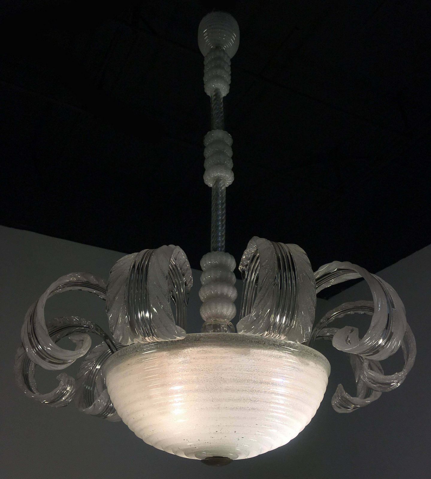 photo vintage Midcentury Italian Pulegoso Glass Chandelier By Barovier & Toso, Murano, 1940