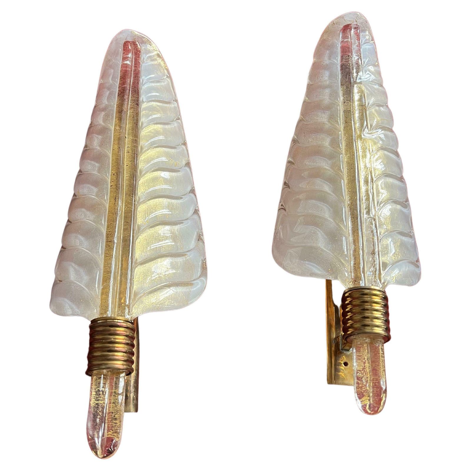 Luxurious Pair Of Large Wall Lamps By Barovier & Toso Gold, Murano, 1960s