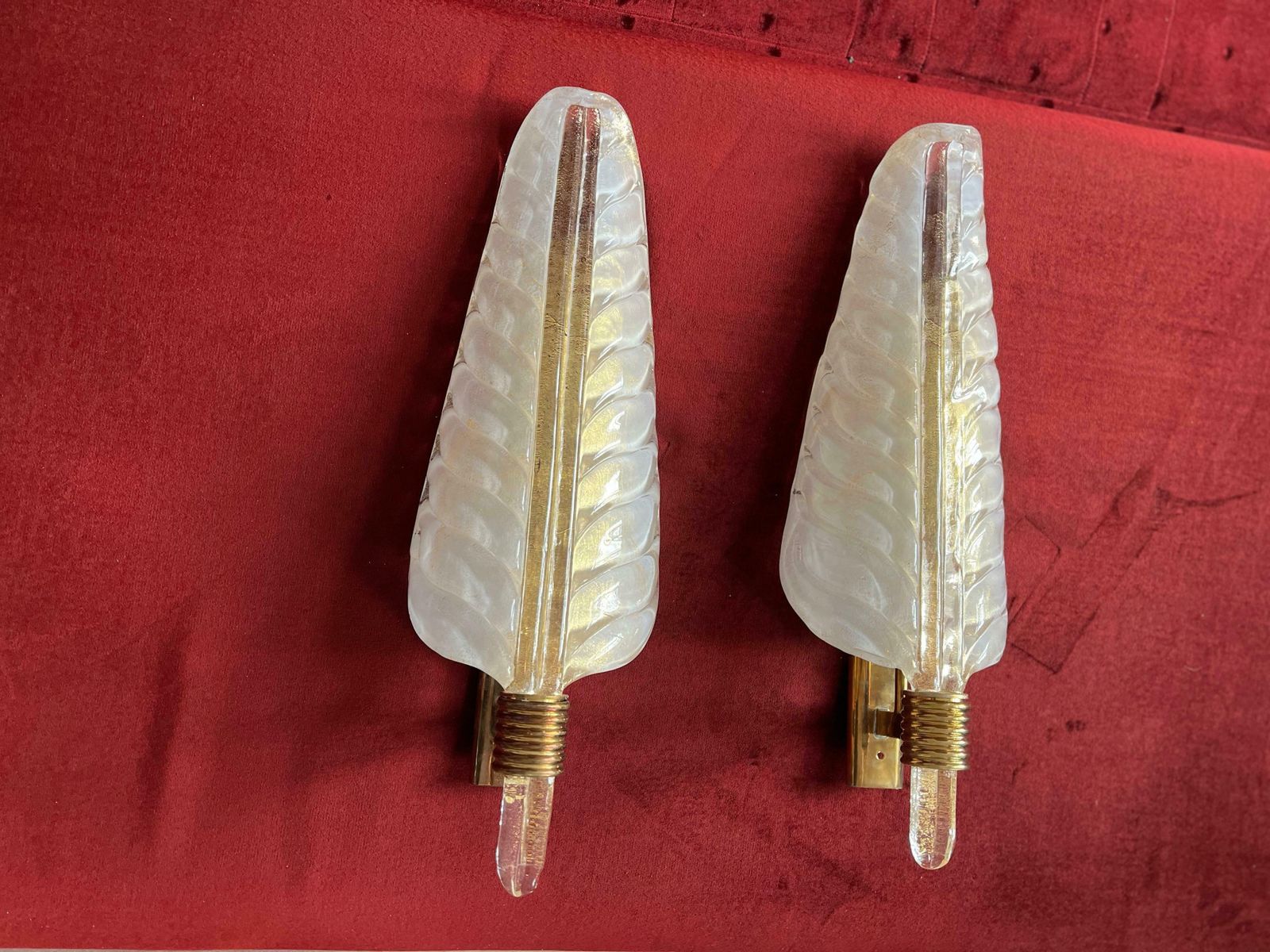 photo vintage Luxurious Pair Of Large Wall Lamps By Barovier & Toso Gold, Murano, 1960s