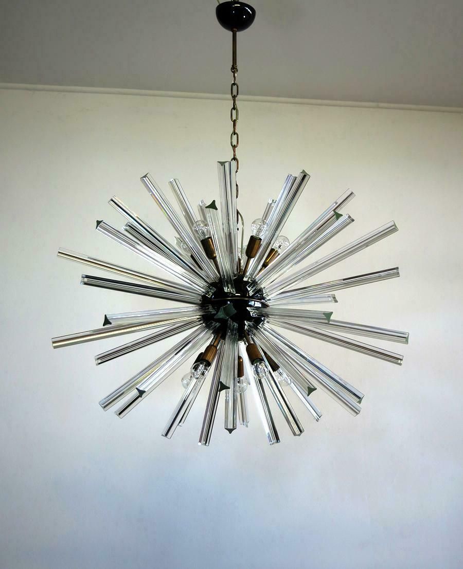 Exceptional Pair Of Glass Sputnik Chandeliers, 50 Crystal Glass ''Triedri'' Murano photo Lighting