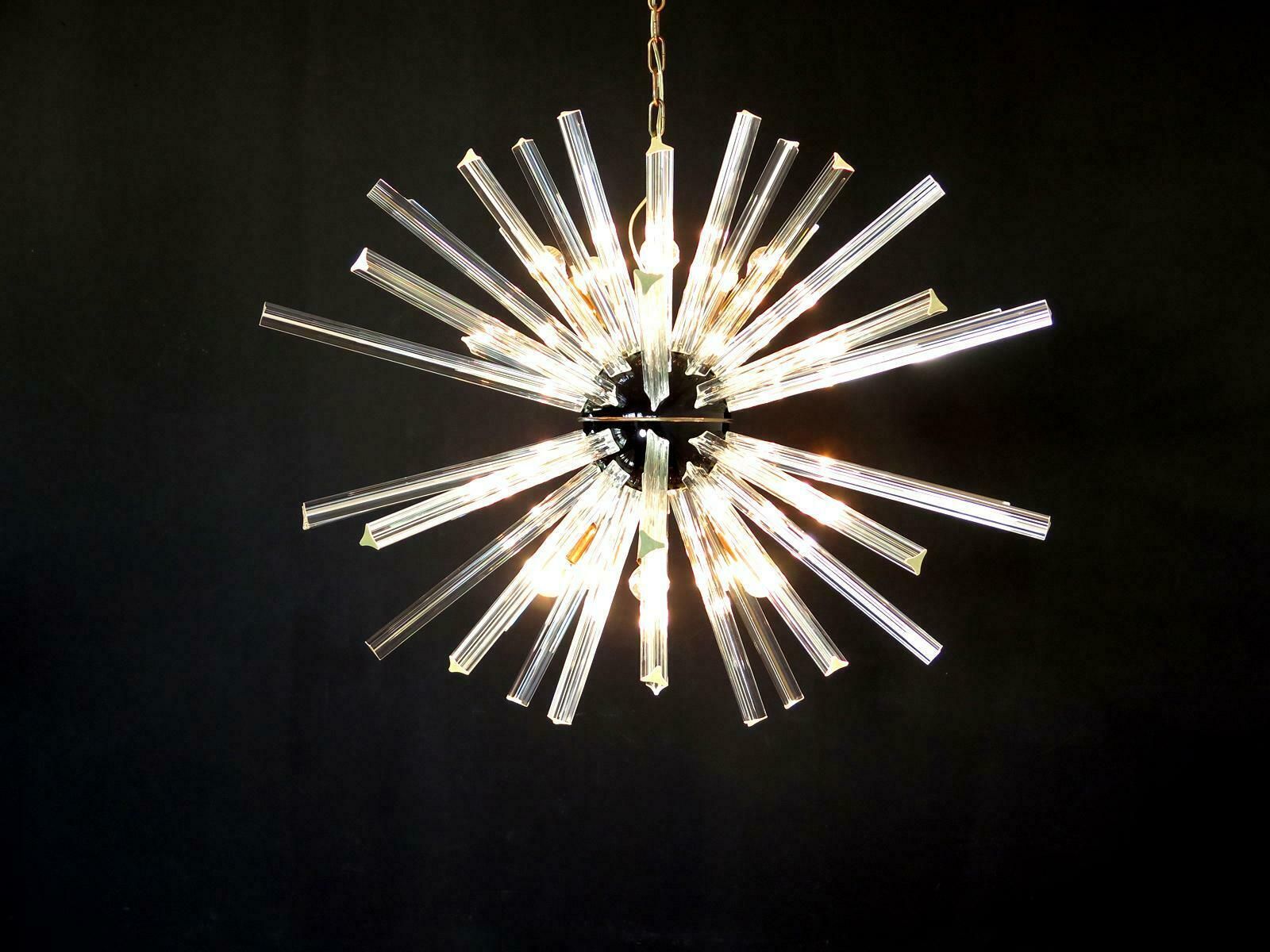 Lighting Exceptional Pair Of Glass Sputnik Chandeliers, 50 Crystal Glass ''Triedri'' Murano photo