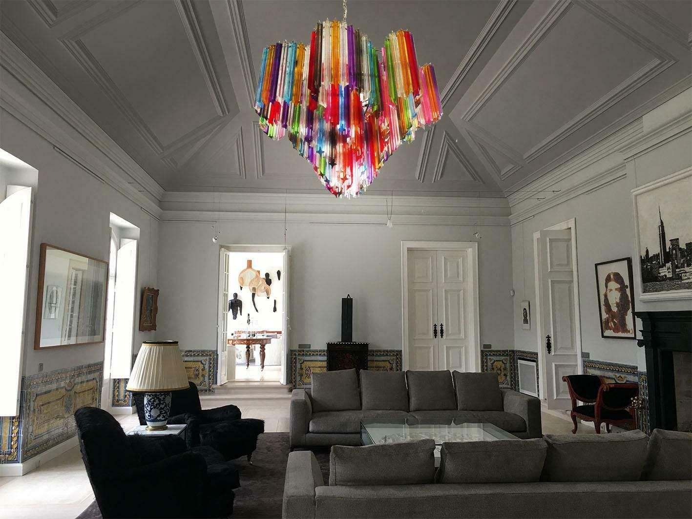 photo vinterior Pair Of Italian Chandelier Multicoloured Quadriedri, Murano