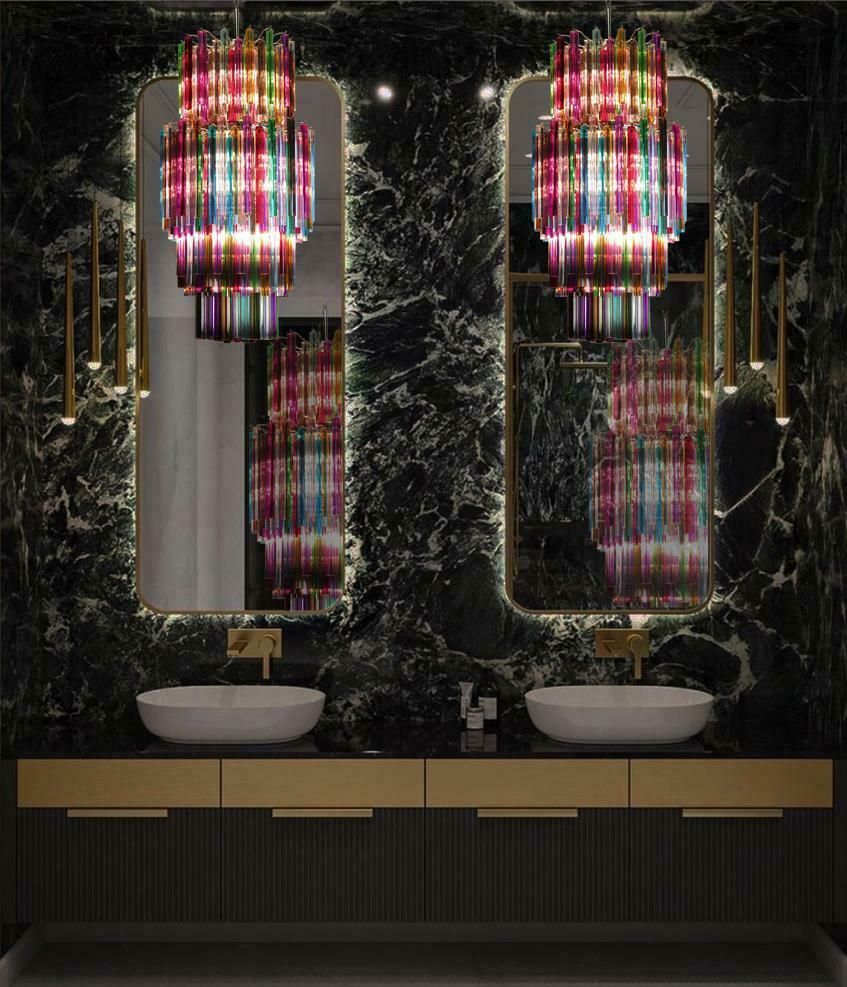 Amazing Pair Italian Murano Arlecchino Glass Chandeliers photo 11306.0