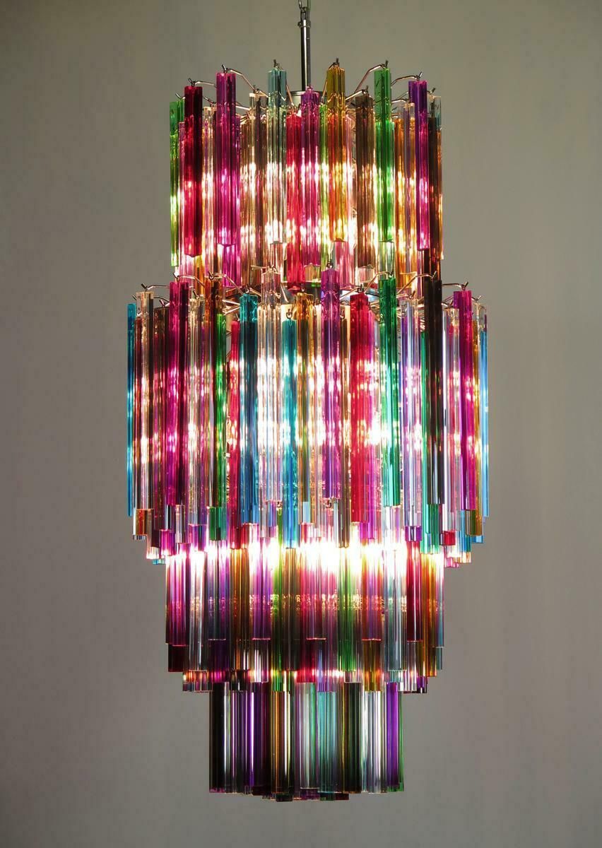 photo furniture Amazing Pair Italian Murano Arlecchino Glass Chandeliers