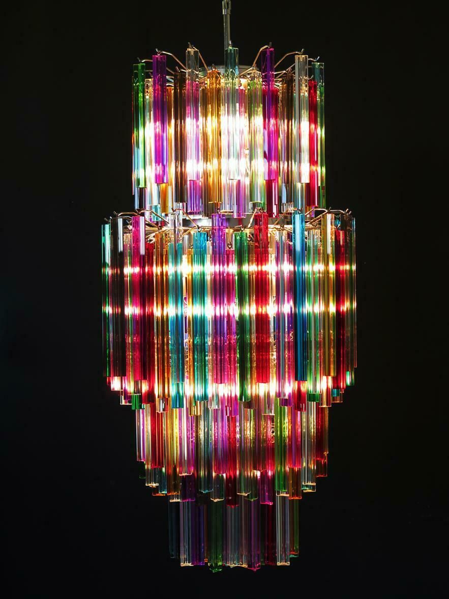 photo for sale Amazing Pair Italian Murano Arlecchino Glass Chandeliers