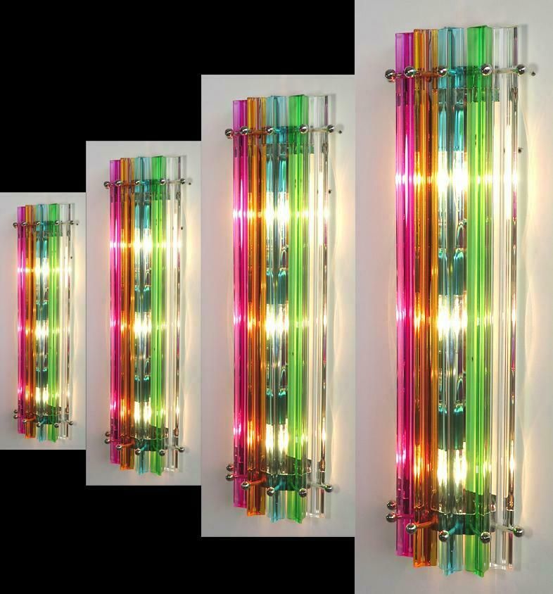 Four Vintage Italian Wall Sconce, Multi Colour Triedri Venini Style Murano, 1990s photo vintage