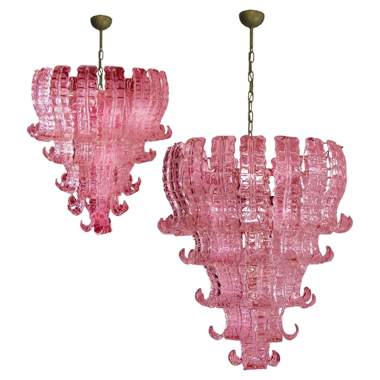 Pair Of Italian Murano Six Tier Felci Glass Chandeliers