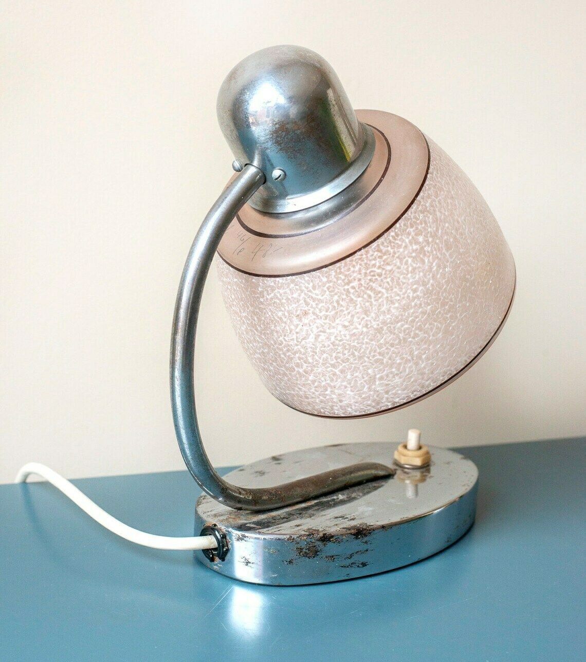 photo furniture Chrome Gooseneck Table Lamp, 1950s Design, Napako, Pink Frosted Glass Lamp, Mid Century Decorative Desk Lamp, Retro Bedside Lamp