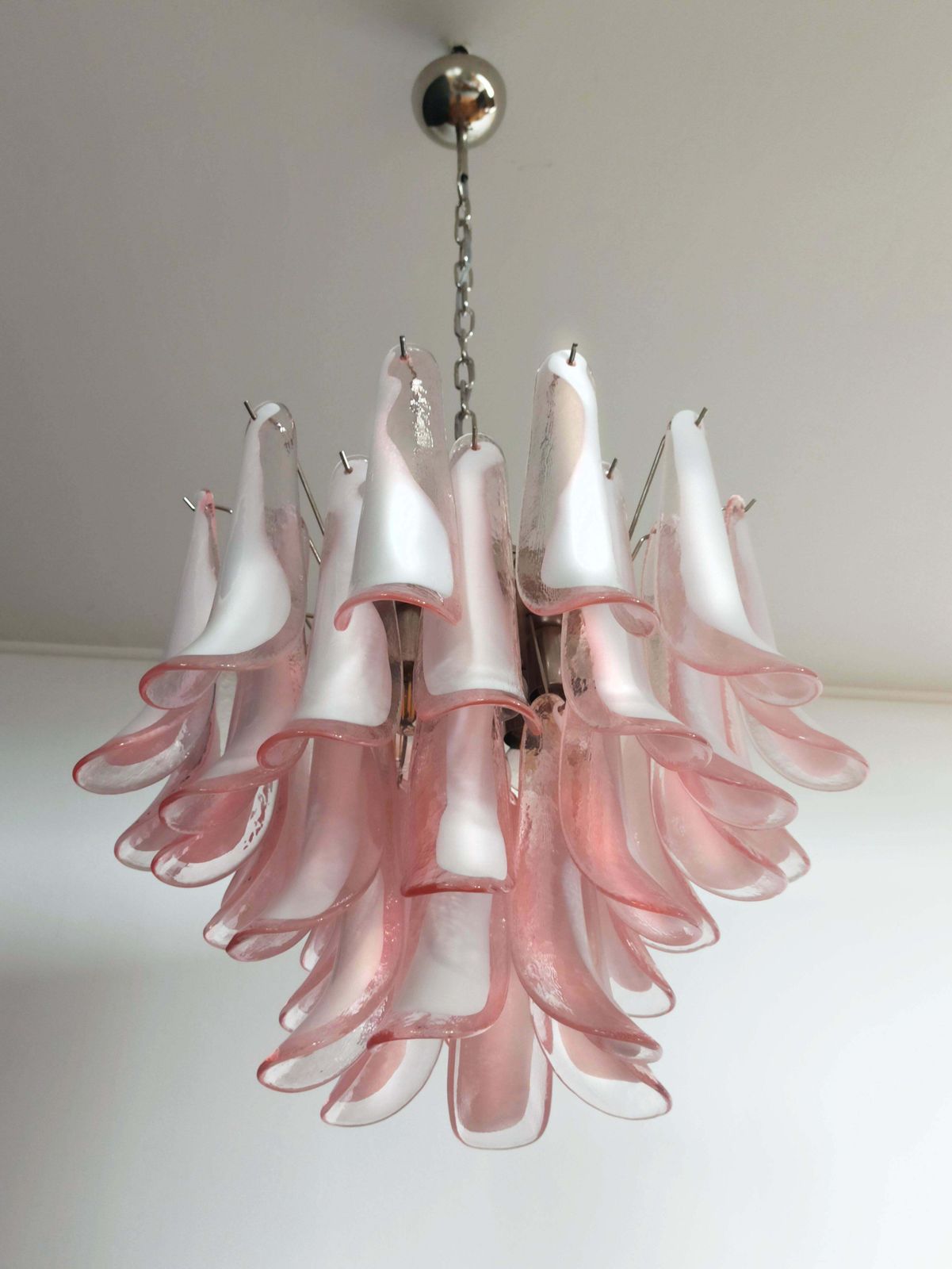 Pair Of Elegant Chandeliers 36 Pink Petals, Murano photo for sale