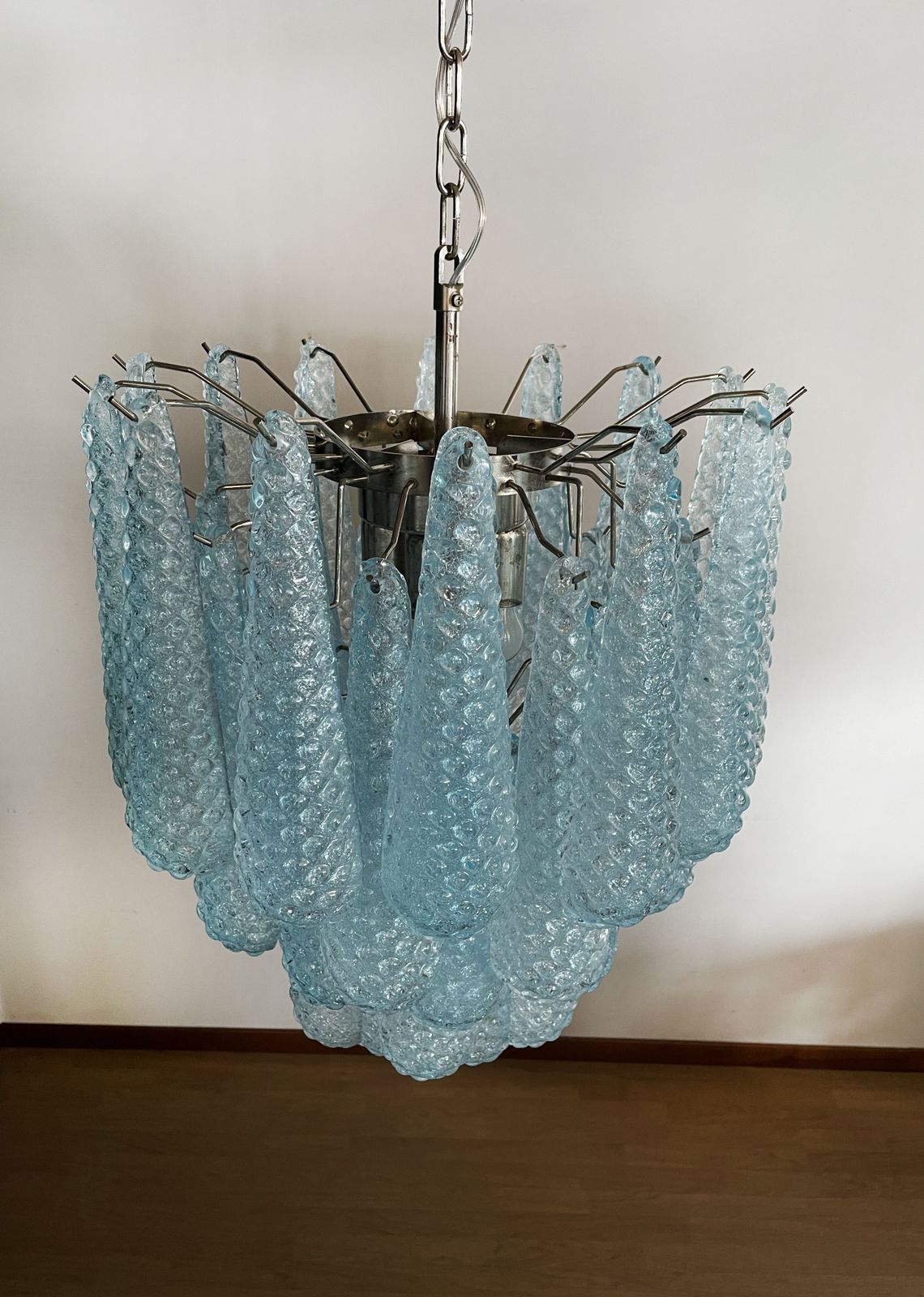 1035.0 Italian Vintage Murano Chandelier 41 Blue Glass Petals Drop photo