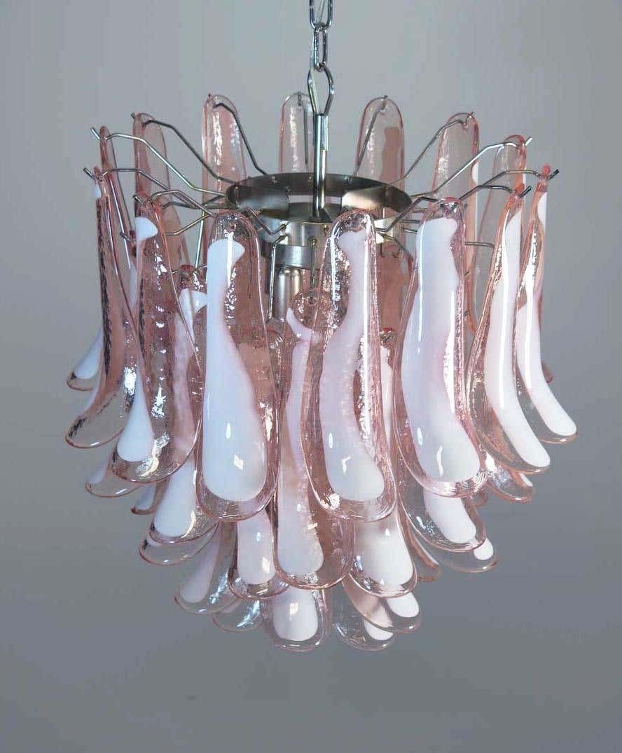 Pair Of Italian 41 Pink Petal Chandeliers, Murano photo 3231.0