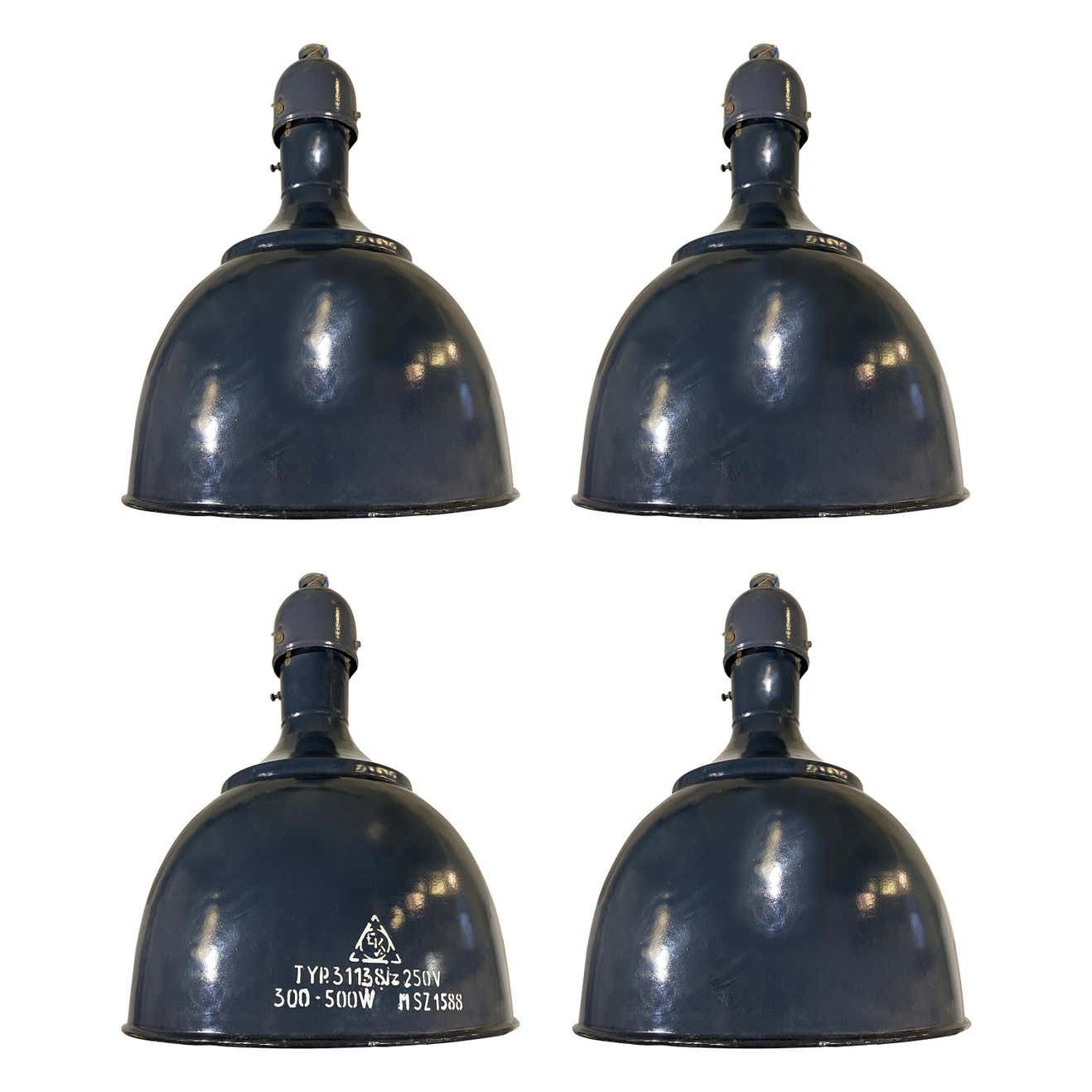 Set Of Four Vintage Industrial Pendant Lights, Budapest, 1950s