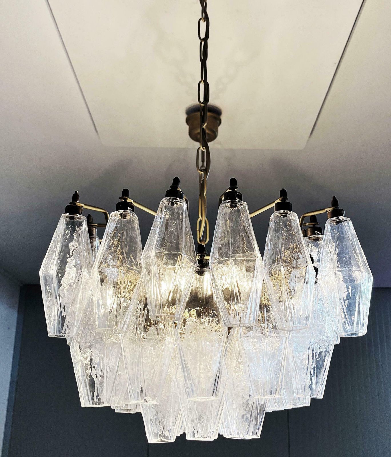 Elegant Murano Poliedri Chandelier   Carlo Scarpa   138 Transparent Glasses photo buy