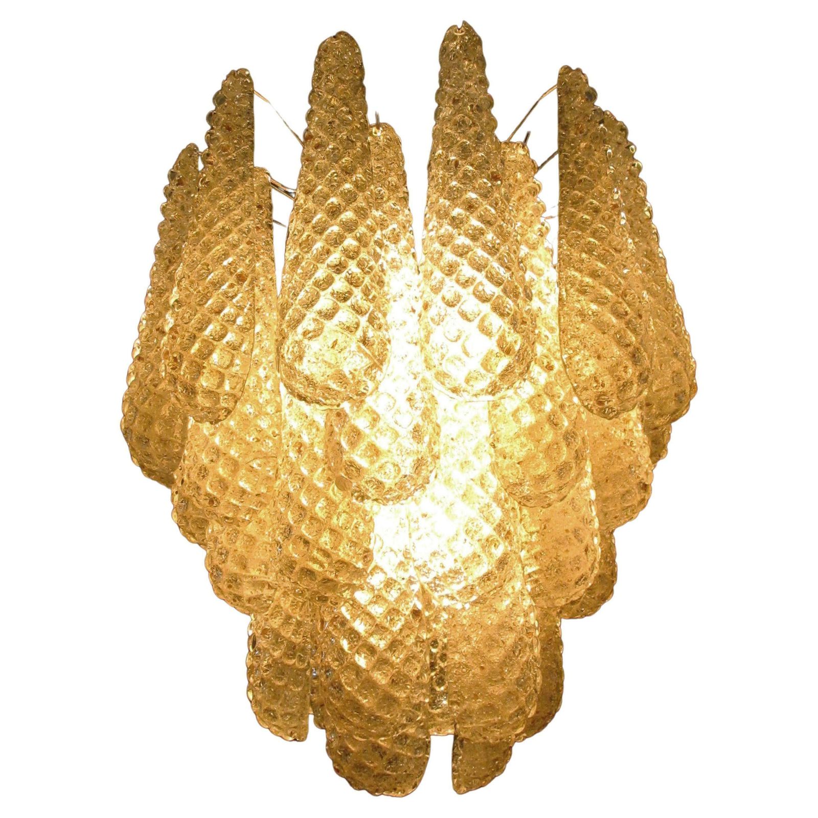 Pair Of Italian 41 Amber Crystal Petals Chandeliers, Murano photo furniture