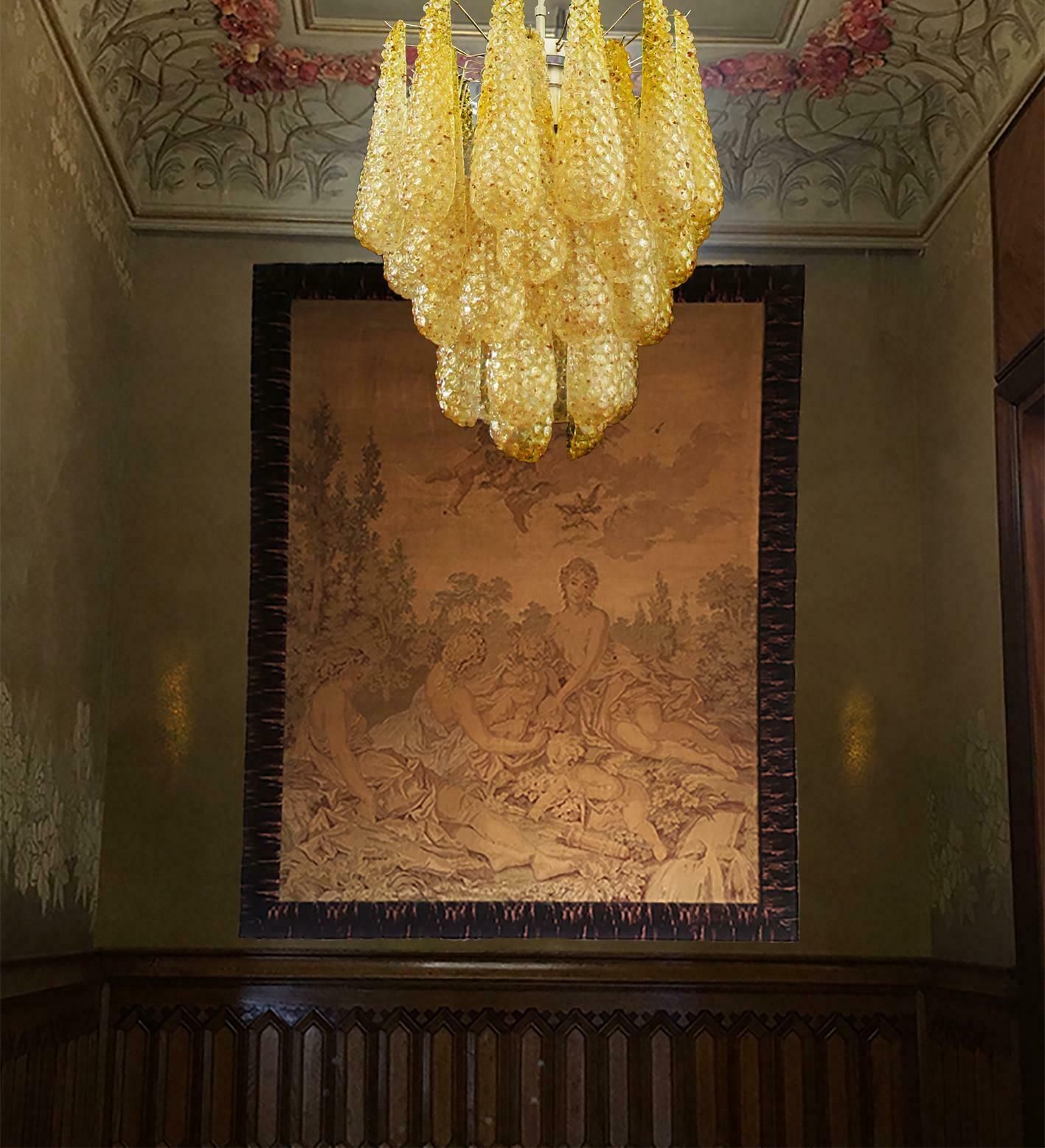 3110.0 Pair Of Italian 41 Amber Crystal Petals Chandeliers, Murano photo