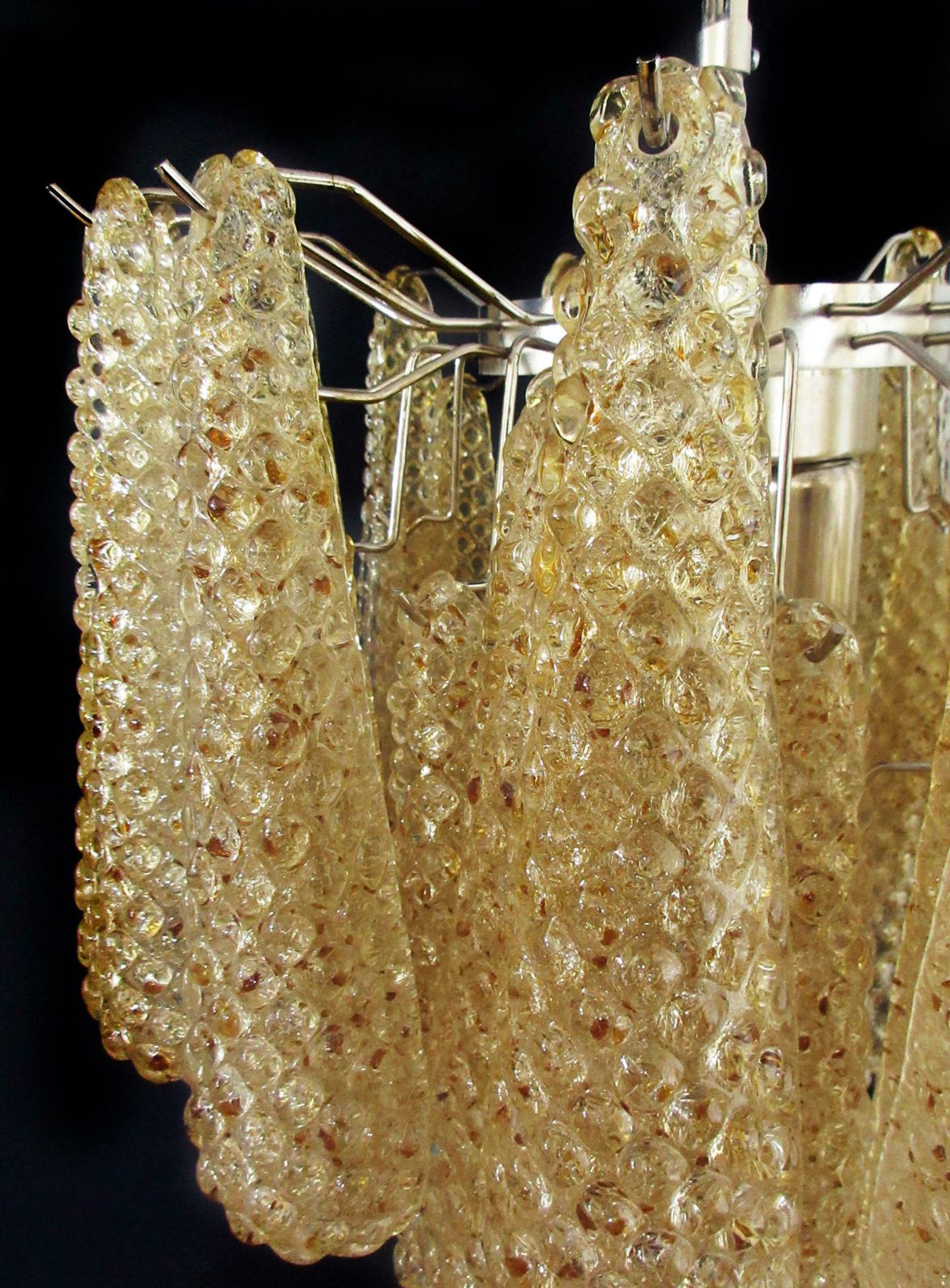 photo vinterior Pair Of Italian 41 Amber Crystal Petals Chandeliers, Murano