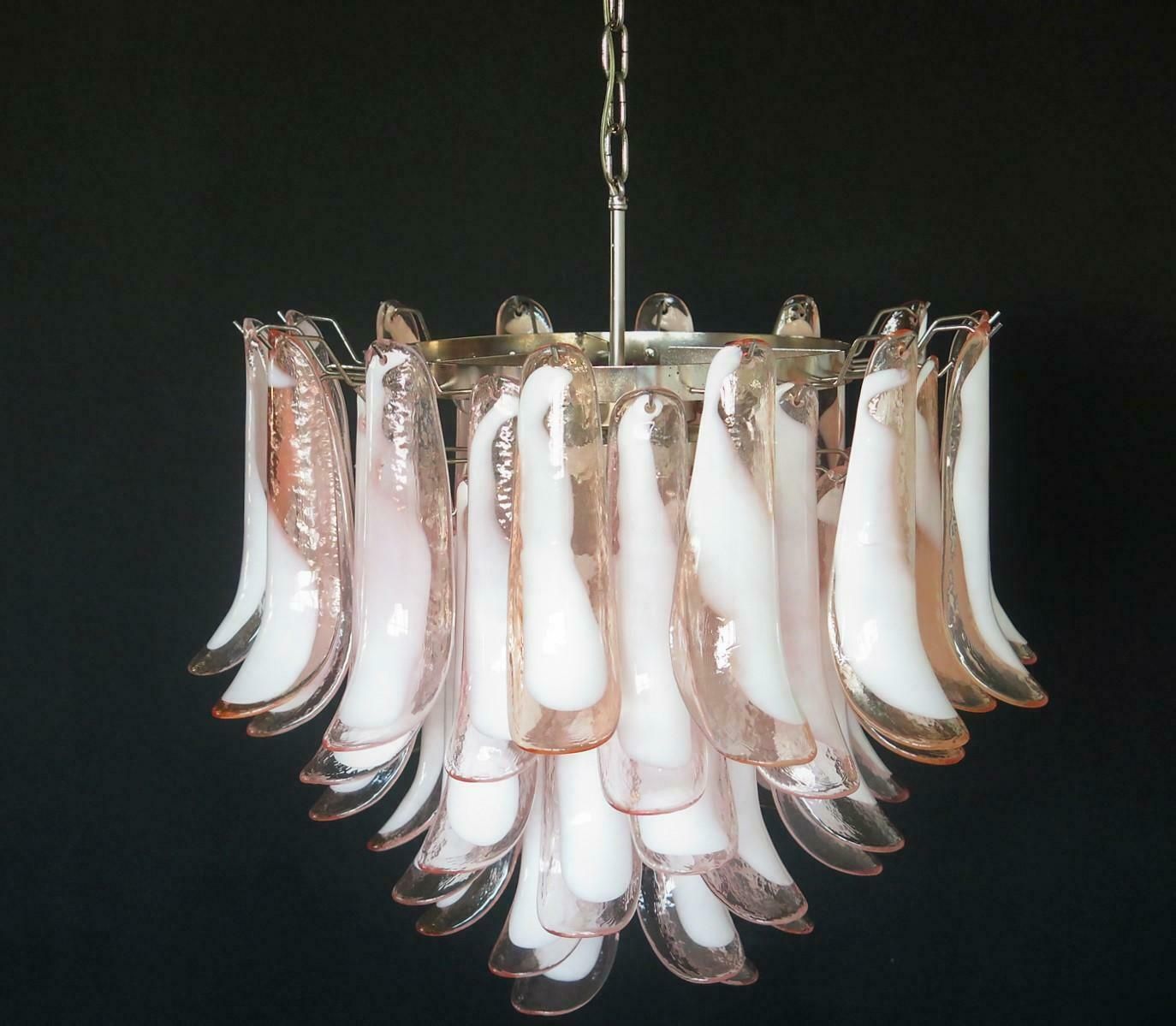 Pair Flamingo' Italian Pink Petal Chandeliers, Murano photo for sale