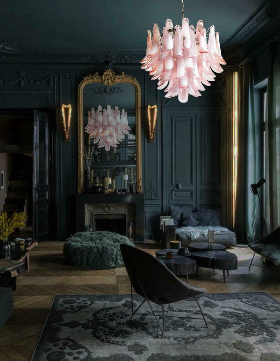 Pair Flamingo' Italian Pink Petal Chandeliers, Murano photo Lighting