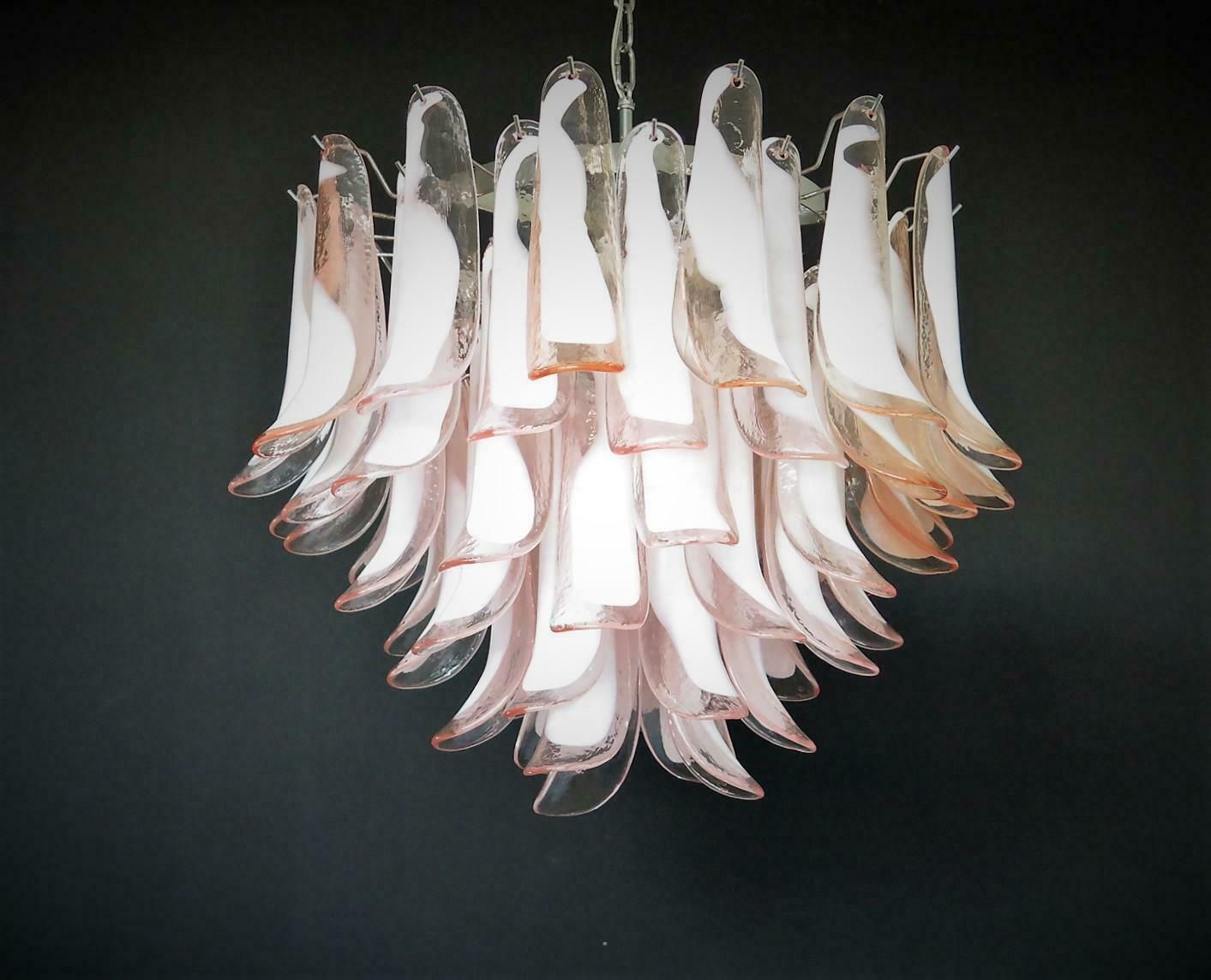 Pair Flamingo' Italian Pink Petal Chandeliers, Murano photo buy