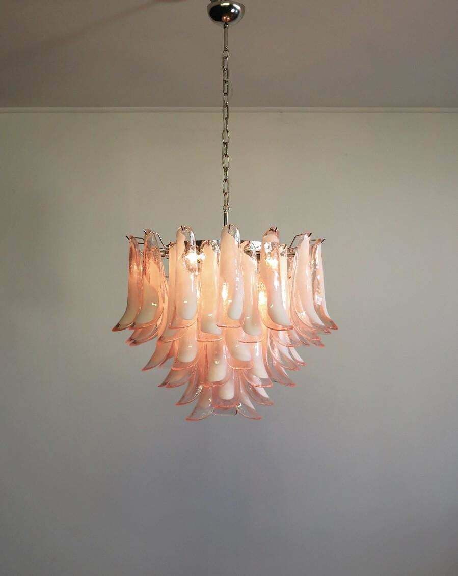 Lighting Pair Flamingo' Italian Pink Petal Chandeliers, Murano photo