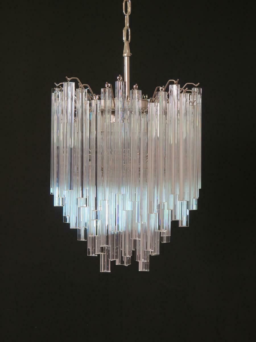 Pair Of Chandeliers Venini Style 92 Trasparent Prism Triedri, Murano, 1990 photo for sale