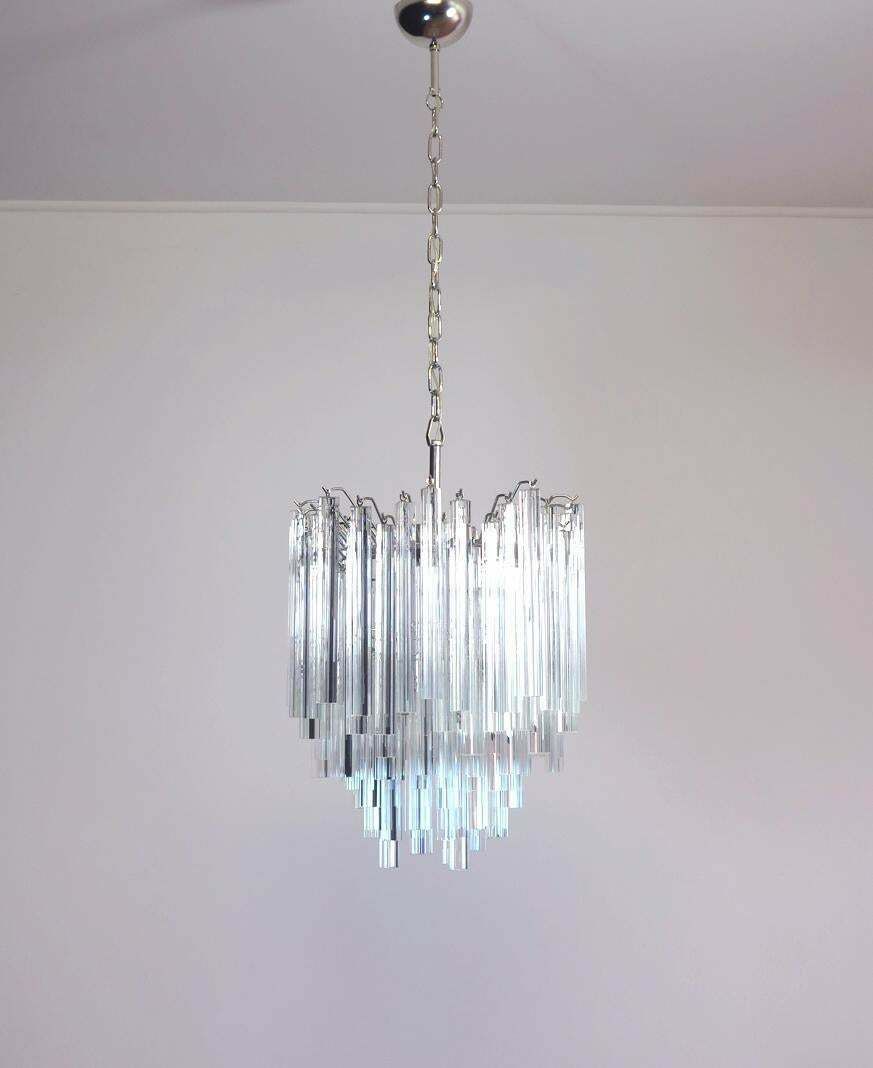 3393.0 Pair Of Chandeliers Venini Style 92 Trasparent Prism Triedri, Murano, 1990 photo