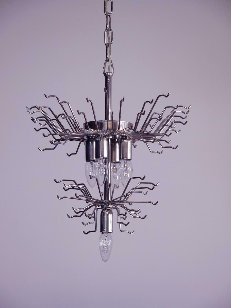 photo buy Pair Of Chandeliers Venini Style 92 Trasparent Prism Triedri, Murano, 1990