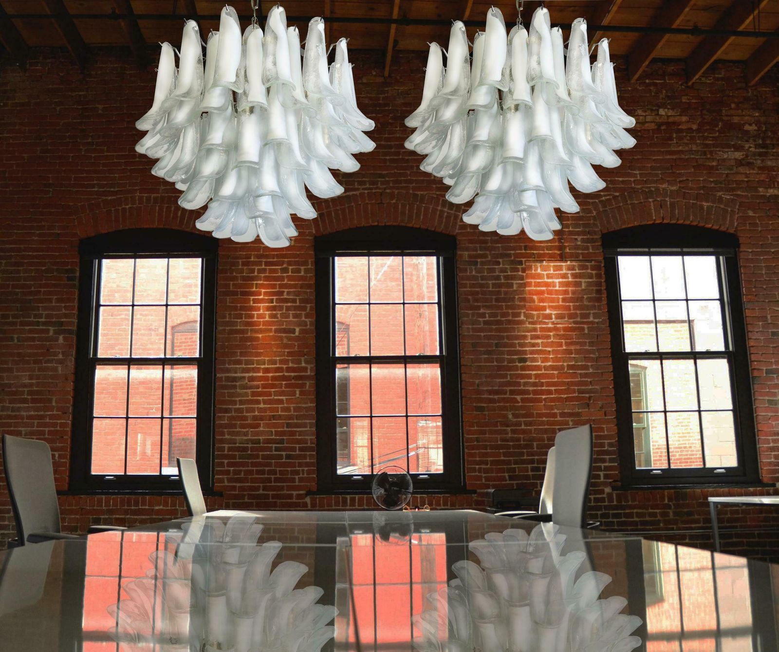 Pair Of Italian 53 White Petal Chandelier, Murano photo furniture