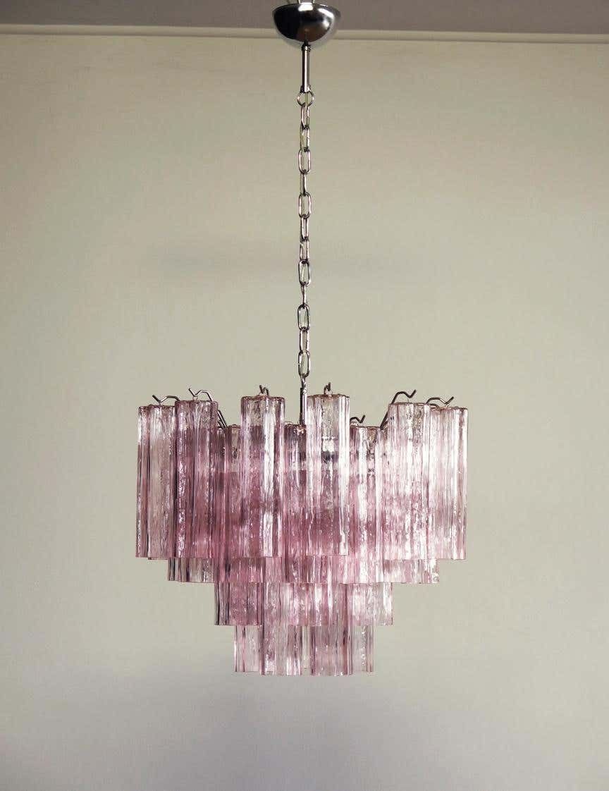 photo furniture Pair Of Italian 36 Pink Glass Tube Chandeliers, Murano, 1970s