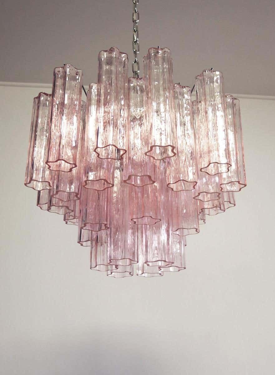2844.0 Pair Of Italian 36 Pink Glass Tube Chandeliers, Murano, 1970s photo