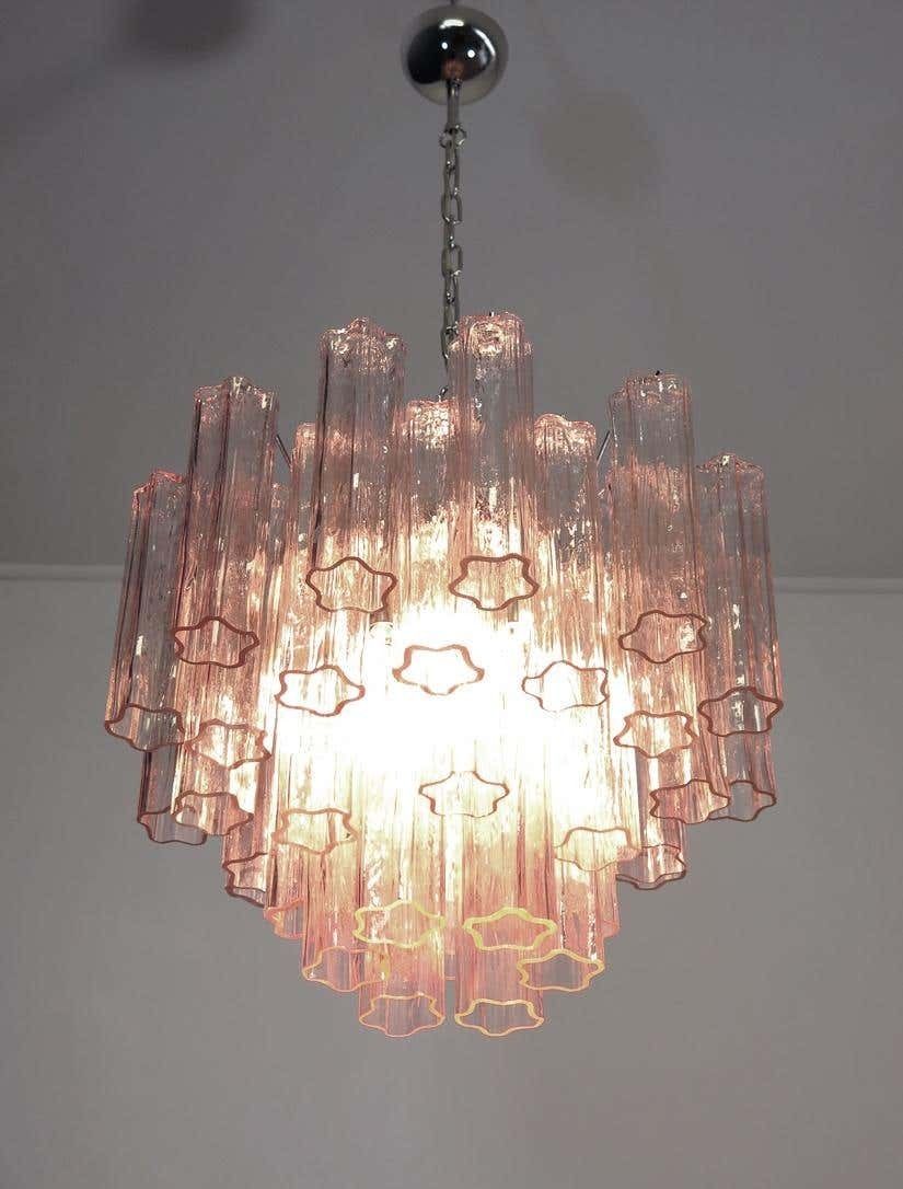 photo vintage Pair Of Italian 36 Pink Glass Tube Chandeliers, Murano, 1970s