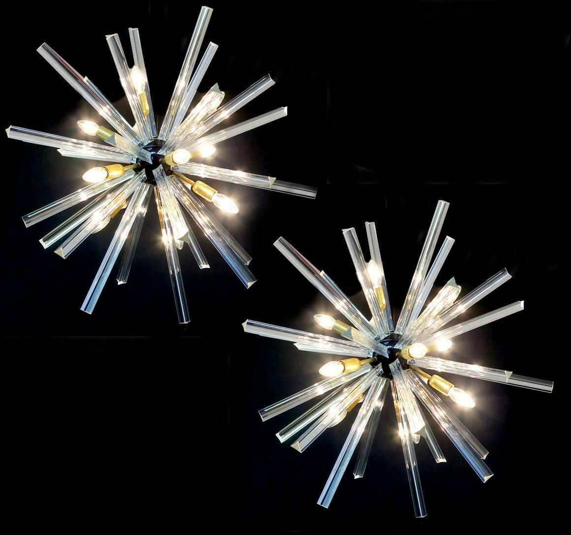 Exceptional Pair Of Sputnik Chandeliers,30 Crystal Glass Murano, 1990 photo for sale