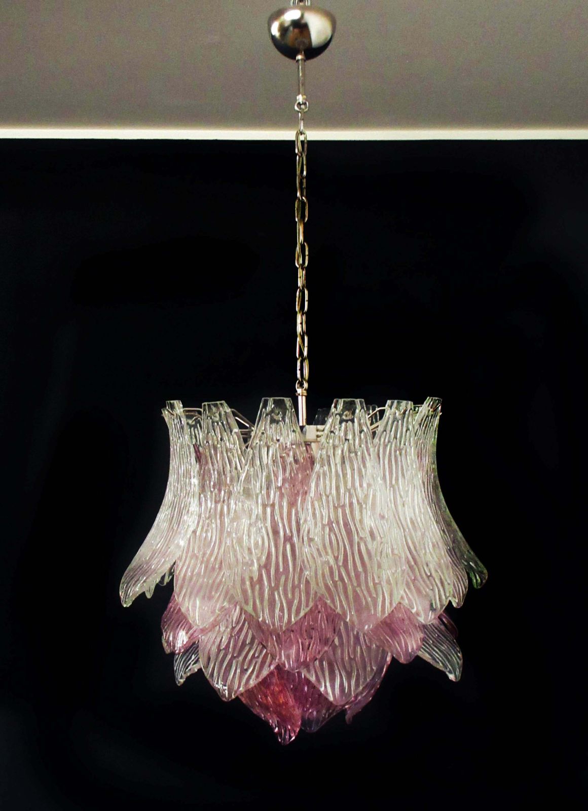 Pair Of Italian Murano Chandeliers Transparent And Amethyst Glasses, Murano, 1 photo 2746.0