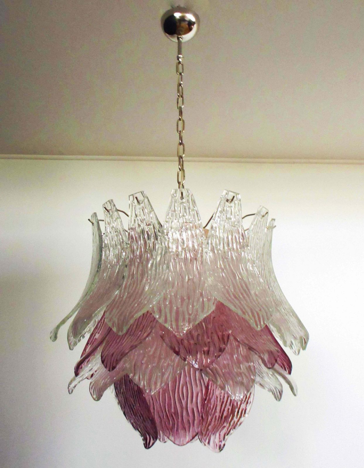 Pair Of Italian Murano Chandeliers Transparent And Amethyst Glasses, Murano, 1 photo vintage