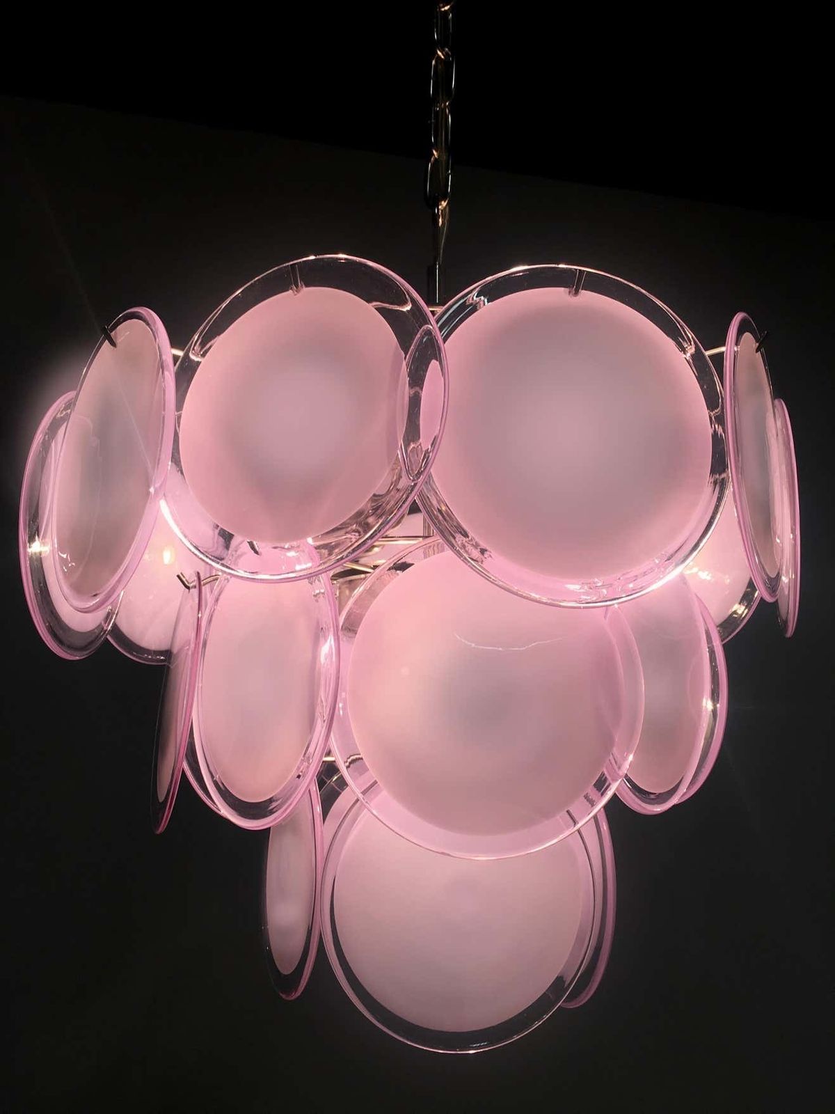 photo buy Pair Of Disc Murano Glass Chandeliers By Vistosi Style