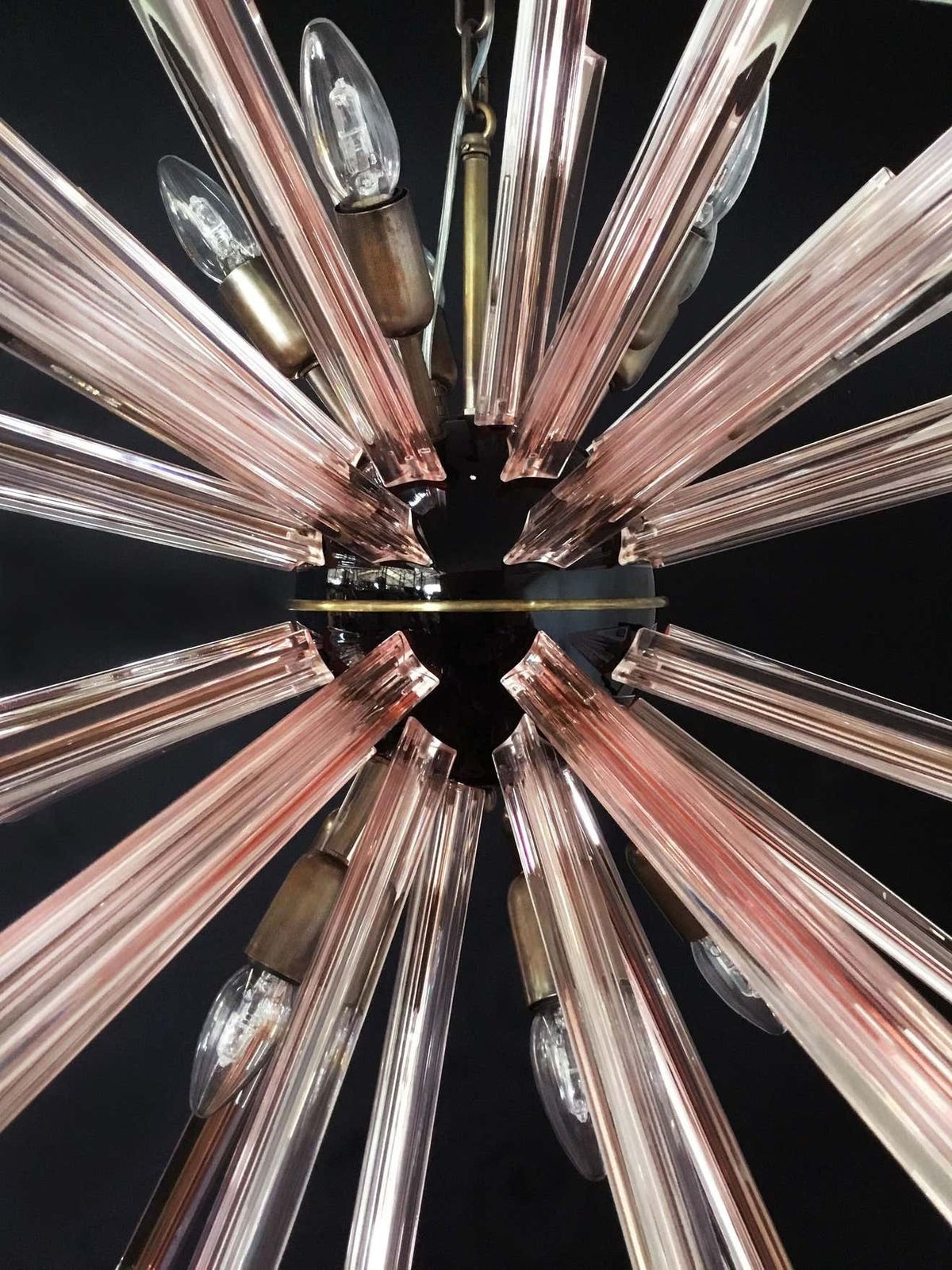 Elegant Crystal Prism Sputnik Chandeliers, 50 Pink Prisms photo for sale