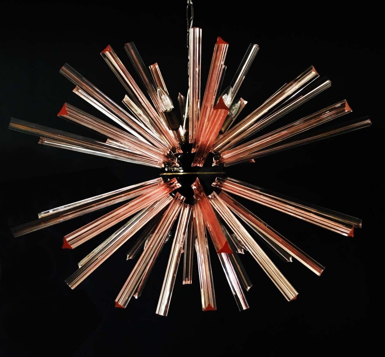 Elegant Crystal Prism Sputnik Chandeliers, 50 Pink Prisms photo vinterior