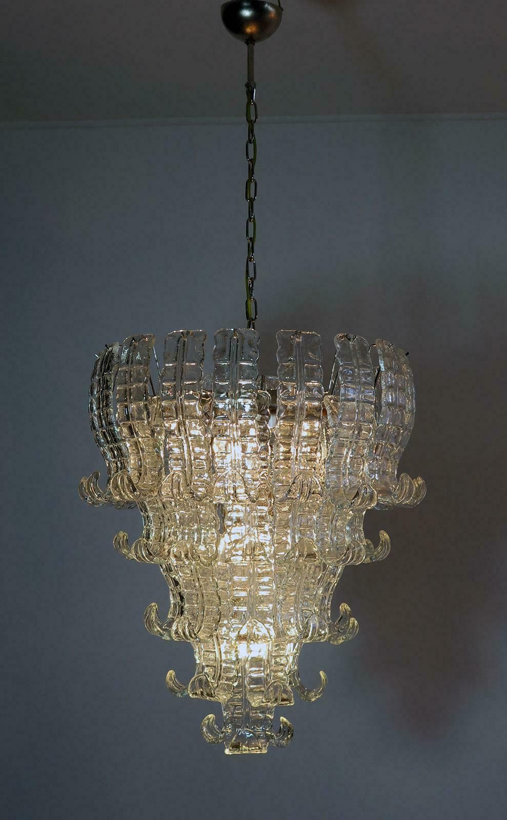 photo for sale Italian Murano Six Tier Felci Glass Chandeliers, 1970s