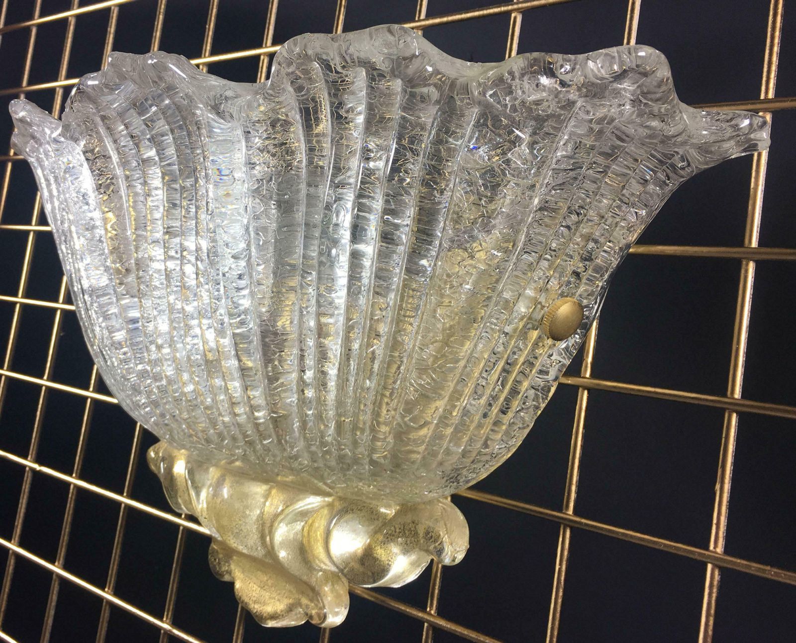 Pair Of Sconces Gold Inclusions Barovier & Toso Style, Murano, 1980 photo Lighting
