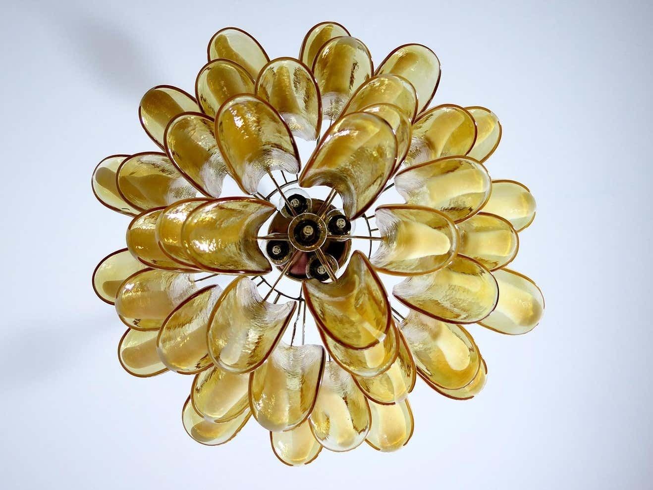 Pair Of Italian 41 Caramel Petal Murano Chandeliers, Mazzega Style photo Lighting